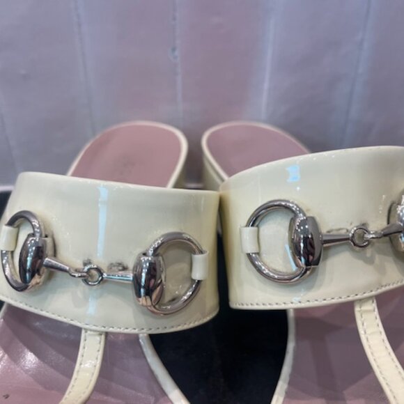 Gucci Made In Italy White Leather Thong Sandals Shoes Size 37.5 US 7.5 Stunning - Picture 8 of 14